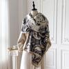 Fashion  Women'S Faux Cashmere Winter Shawl Vintage Print Tassels Thick Warm Pashmina Two-Sided Outdoor Scarf Wraps Foulard
