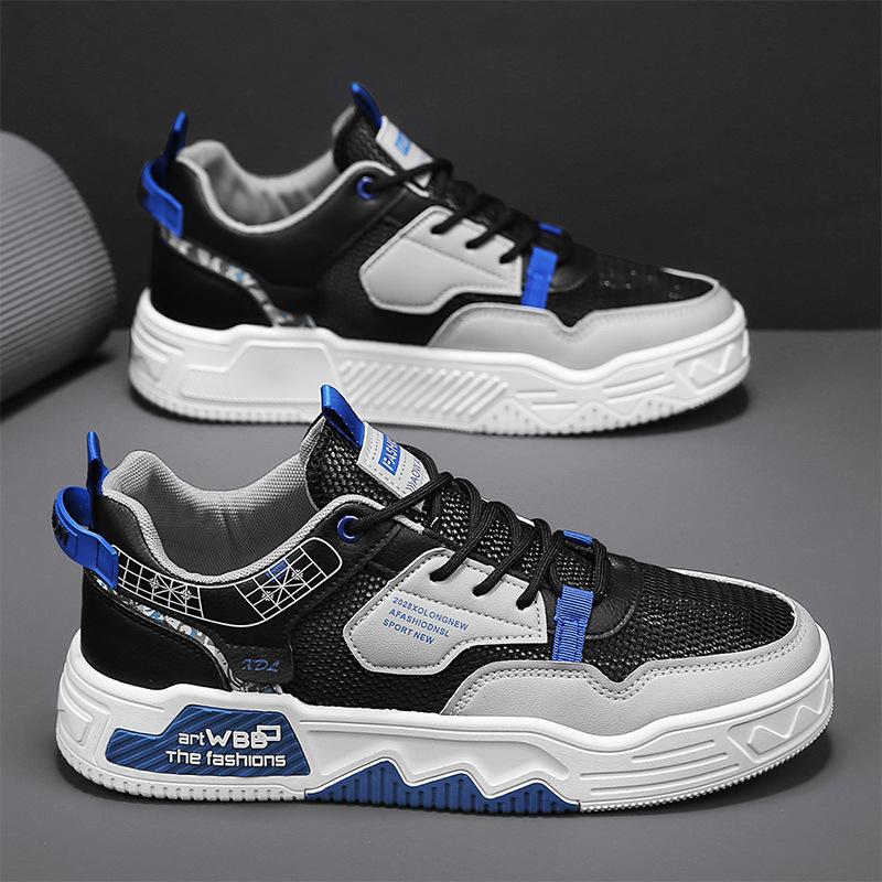 Fashion Color Matching College Style Casual Low-Top Board Shoes Mesh Thin Breathable Thick Sole Heightening Men'S Shoes