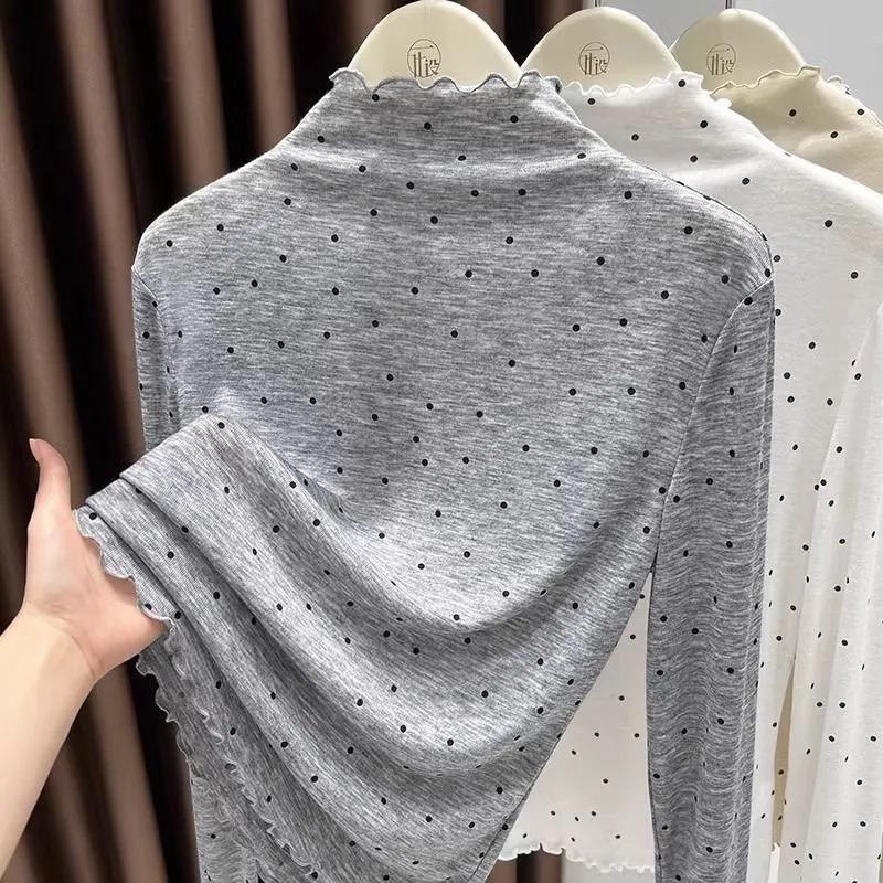Fashion Polka-dotted Half-turtle Collar Bottoming Shirt for Women to Wear in Autumn with a Solid Color Top and Long Sleeves