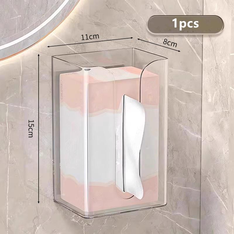 

Plastic Wall Mounted Tissue Box Self-Adhesive Punch Free Paper Towel Holder Upside Down Space-Saving Napkin Container Bathroom чистый