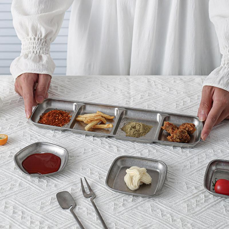 Korean Style Stainless Steel Seasoning Plate Sauce Dish Hot Pot Seasoning Roast Meat Sauce Western Restaurant BBQ Tableware