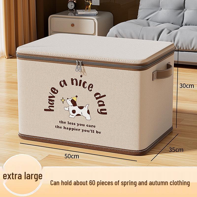 Beige Bear Non-Woven Zipper Storage Box - Large Foldable Clothes Organizer Basket