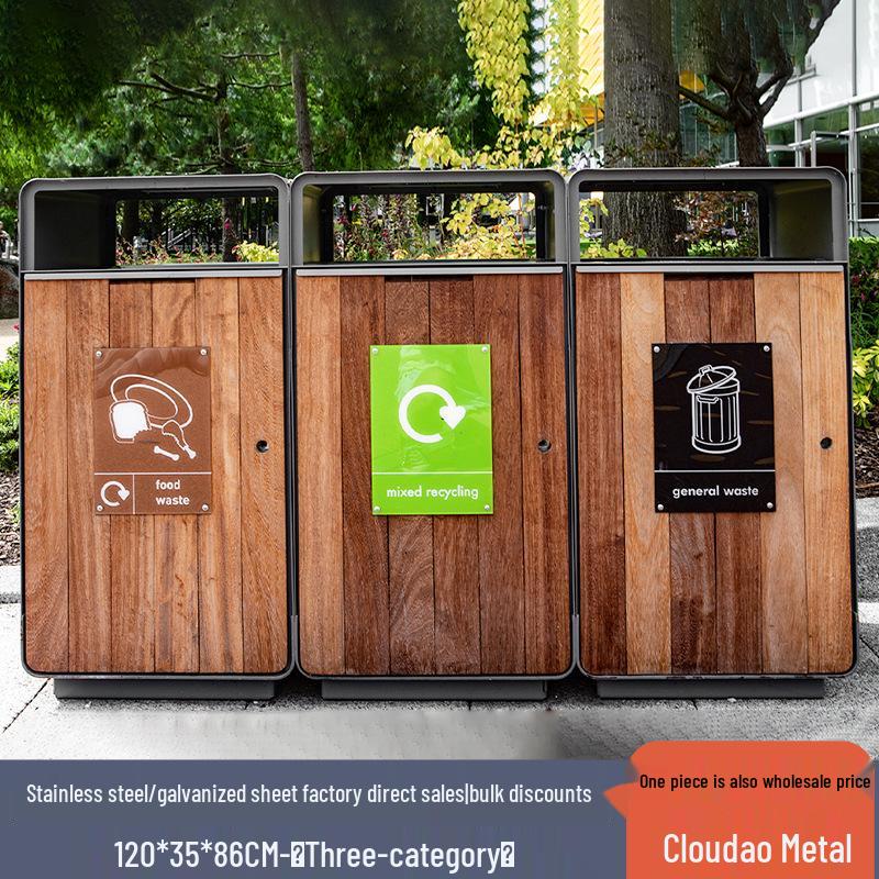 Large Outdoor Stainless Steel Trash Can with Three or Four Compartments for Streets, Parks, and Communities