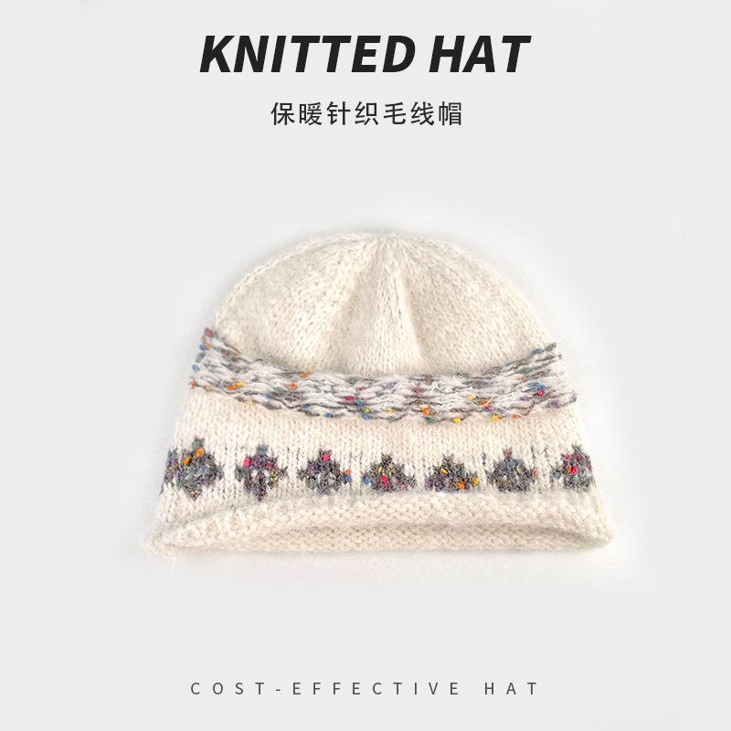 Vintage Fair Island Jacquard Knitted Hat Children'S Winter Warm Ear Protection Baotou Cold Hat Show Face Small Wool Hat