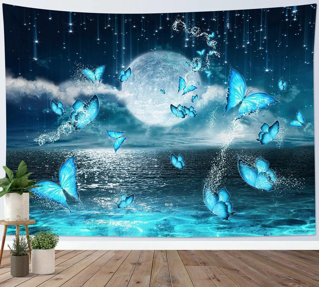 Butterfly Wall Hanging Spring Plant Floral Butterfly Tapestry for Living Room Party Beach Picnic Blankets Tablecloths Wall Decor