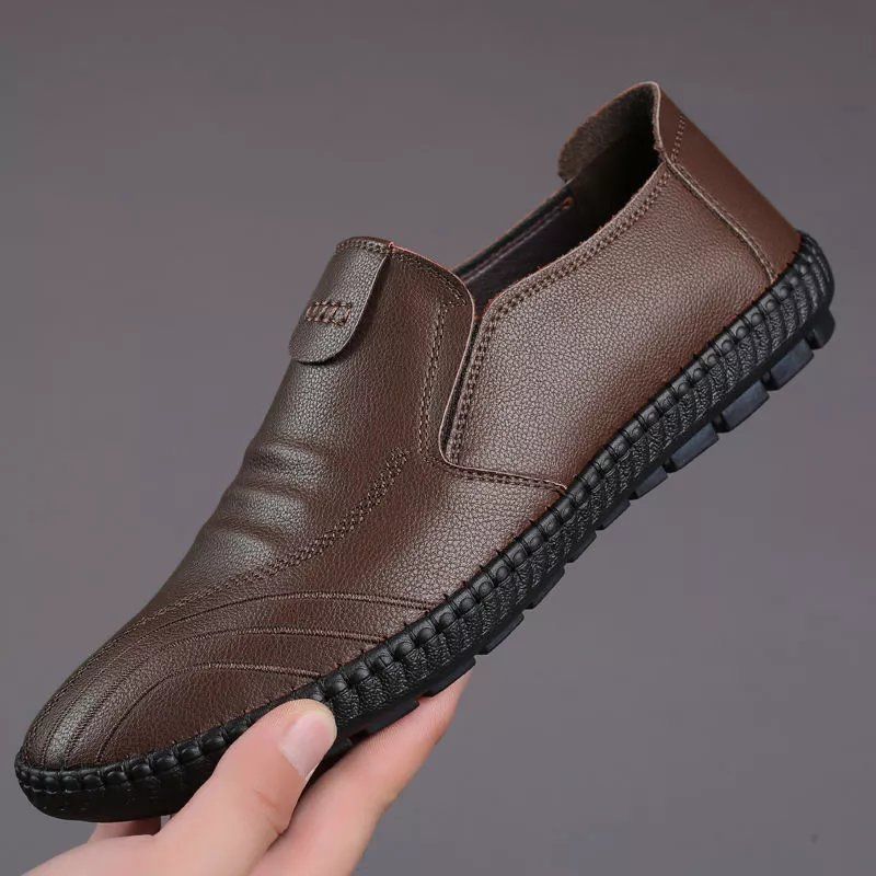 Leather casual leather shoes men's summer soft sole soft surface leather work driving lazy without shoelaces one pedal shoes