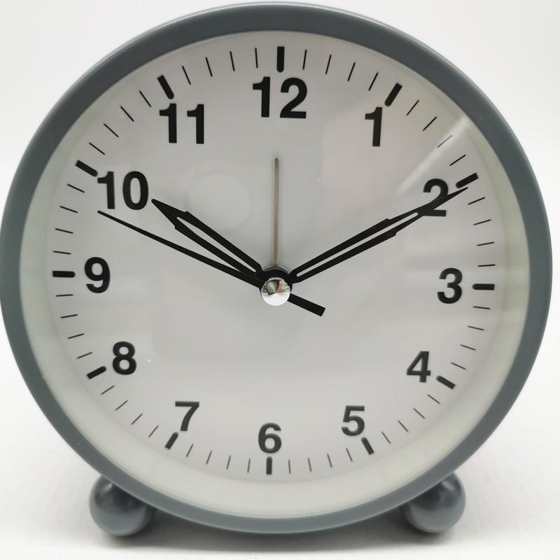 Round Alarm Clock Study Desk Alarm Clock Pointer Type Quartz Clock Bedside Table Clock Silent Metal Seat Clock