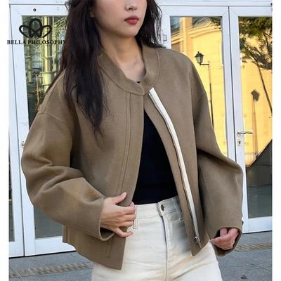Toamnă Iarnă Stil coreean Retro Design de nișă Jachetă Sense Casual Chic Guler slăbit Jachetă cu fermoar