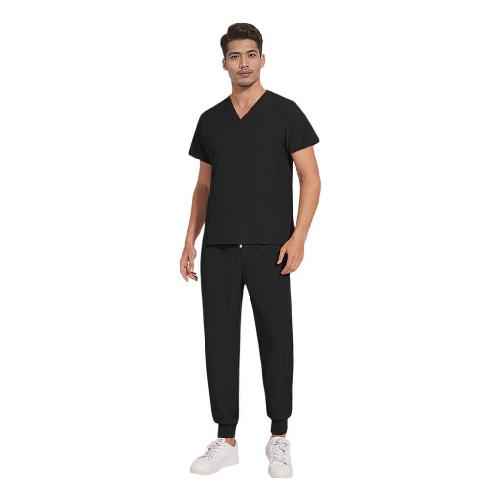 Soild Scrub Working Uniform Suit For Men's Cross V-Neck Short Sleeve Fun T-Shirts Workwear Tee With Pockets