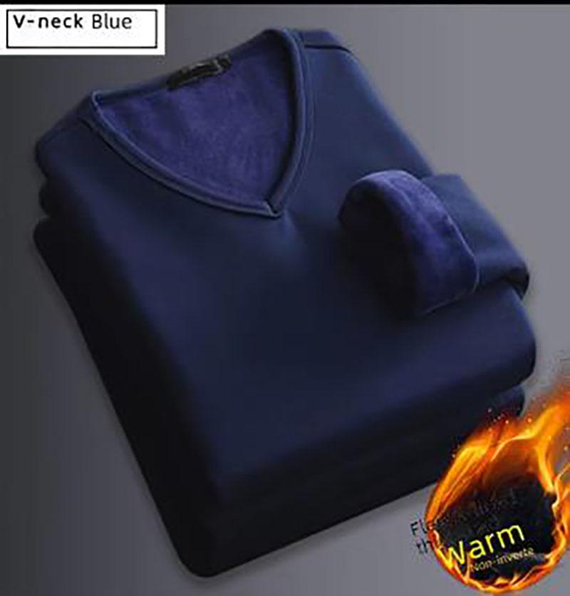 Lenjerie termică de iarnă pentru bărbați, fleece, îngroșată, caldă, cămașă de bază cu decolteu în V, mărime mare