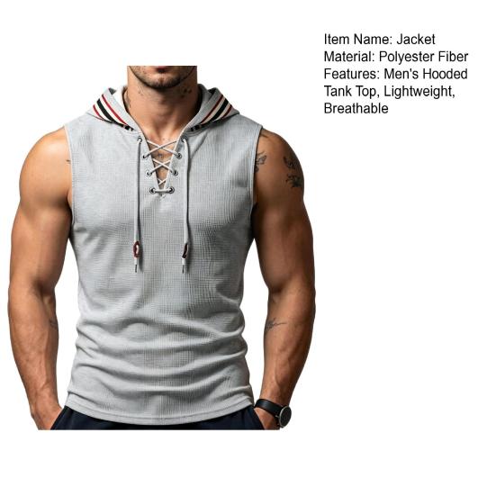 Męski Tank Top Mięśniowy, Bezrękawnik z Kapturem Slim Fit, Oddychająca Kamizelka Treningowa na Siłownię na Lato na Zewnątrz