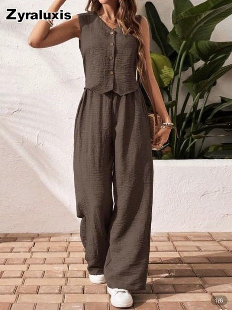 Linen Vest and Pants Set V-Neck Waistcoat Old Money Style Linen Suit