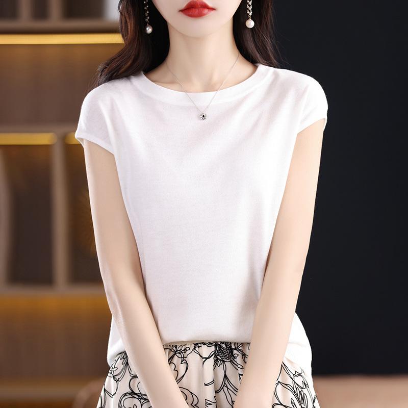 Knitted Sweater Short-sleeved T-shirtround-neck Summer Short Top New Loose Slimming Vest