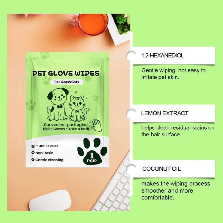 Pet Cleaning Gloves Tear Resistant Nonwoven Fabric Gentle Formula Eliminates Odor Dog Cats Bath Wipes For Home Travel