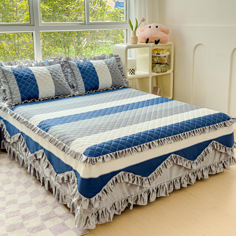 100% Cotton King Queen Size Princess Lace Bed Skirt Thicken Quilted Bedspread Pure Cotton Bed Cover Not Including Pillowcase