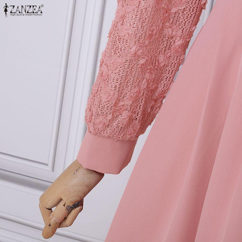 ZANZEA Women Classic Collar Long Sleeve Patchwork Casual Dress