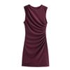 Kaslead New Arrival Women's Clothing Fashion Style Multi-Color Selection Pleated Round Neck Short Sleeveless Dress 3067260