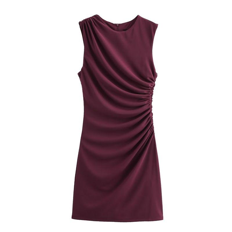 Kaslead New Arrival Women's Clothing Fashion Style Multi-Color Selection Pleated Round Neck Short Sleeveless Dress 3067260