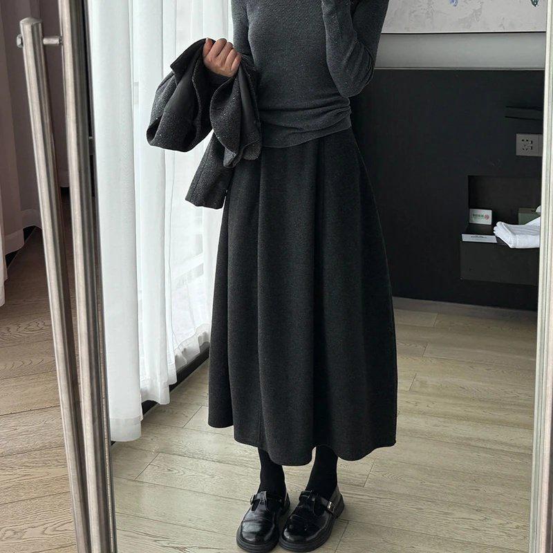 2025 A/W Women's Cashmere A-Line Elastic Waist Draping Skirt - Slimming & Versatile Design