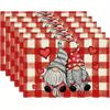 6pcs Red Buffalo Check Heart-Shaped Gnome Love Placemats for Valentine'S Day, Seasonal Gnome Design Placemats for Party And Kitchen Dining Room De