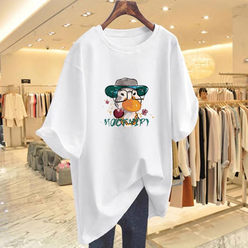 

Summer long cover butt top big white short-sleeved t-shirt women s 2025 new pure cotton loose large size long t S