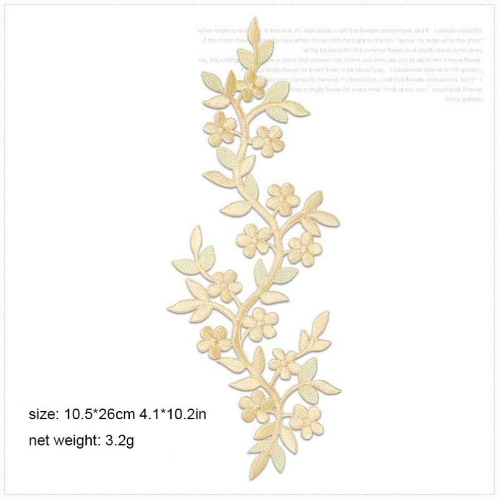 DIY 10.5*26cm Cloth Patches Embroidery Long Decorative Flowers Iron on Patch Adhesive Backing Vine Leaves Cheongsam Bag Patch