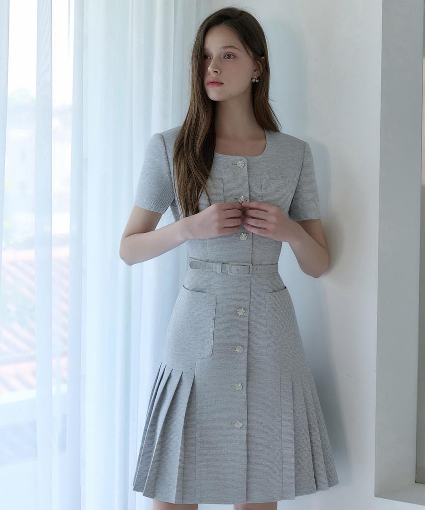 JULIY&CALLA 26Hs Love By You Ella Pleats Summer Tweed Dress Heathered Black Wedding Guest Look Ceremony Look