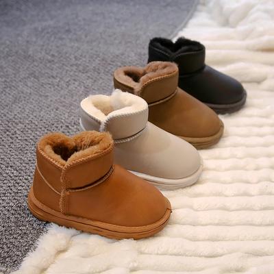 Bottes de mode pour enfants Couleur unie Bottes d'hiver pour enfants pour garçon Semelle épaisse Peluche Fille Bottes de neige décontractées Chaud Polyvalent Antidérapant