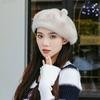 Black Beret Women's Winter New Bud Mink Hair Hat Octagonal Hat