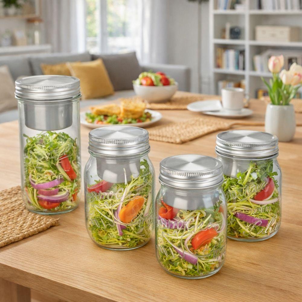 Breakfast Container 16/24 Oz Salad Glass Jars Wide Mouth Leak-Proof Mason Jar with Sauce Cup Sealed Jam Jar Weekly Meal Prep