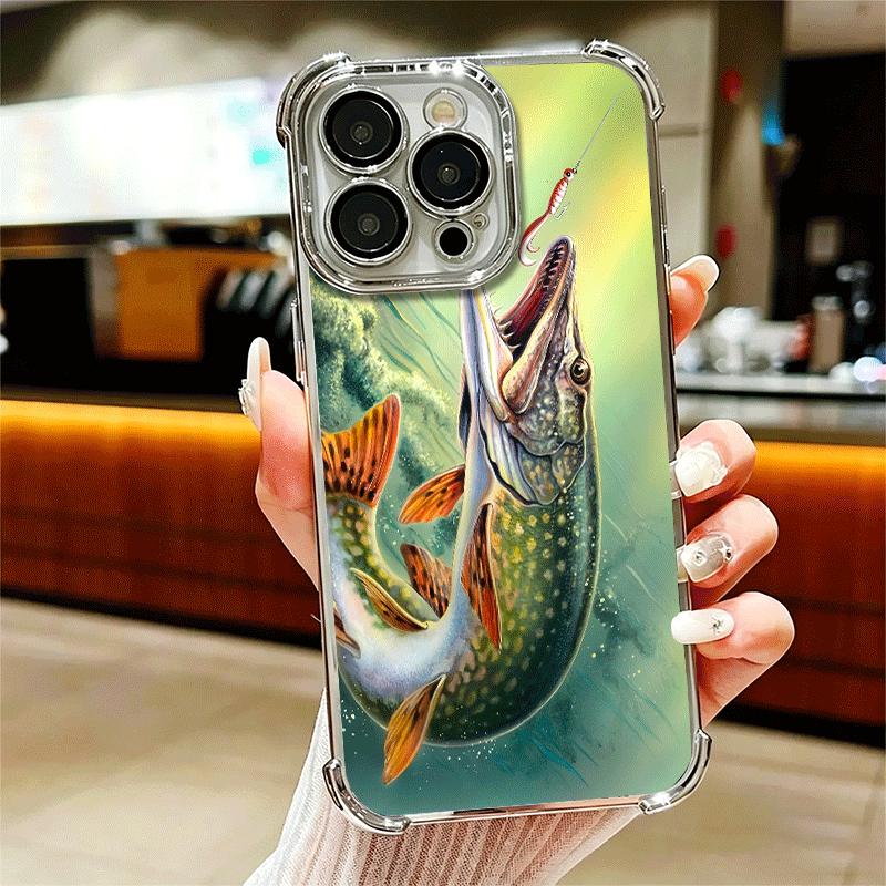 Carp Fish Fishing Rod Plating Phone Case For Iphone 16 17 Pro Max Air 16E 14 15 Plus 12 13 Mini Anti-Fall Airabag Cover