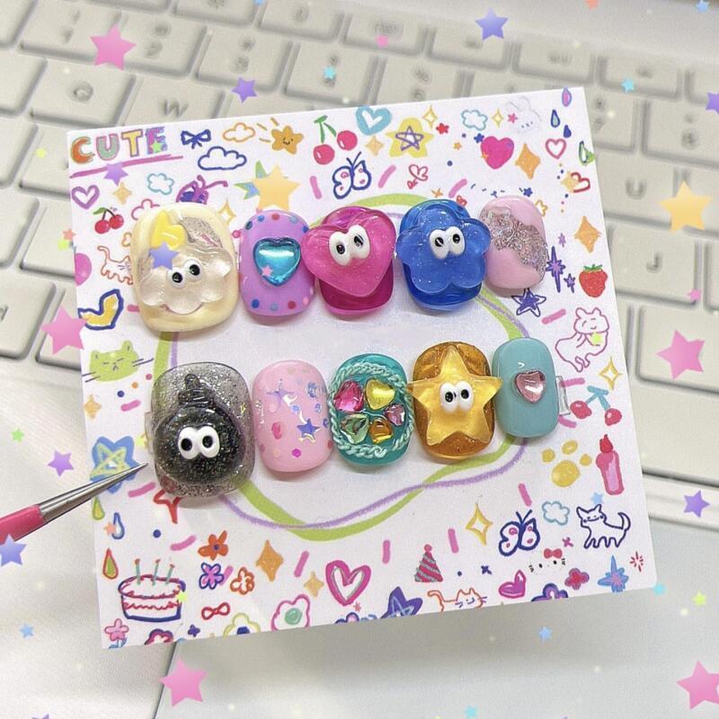Candy Dopamin Cartoon Niedliche Handgemachte Nagel Tragen Kinder Spaß Kleine Augen Süße und Cool Abnehmbare Nagel Verbesserung