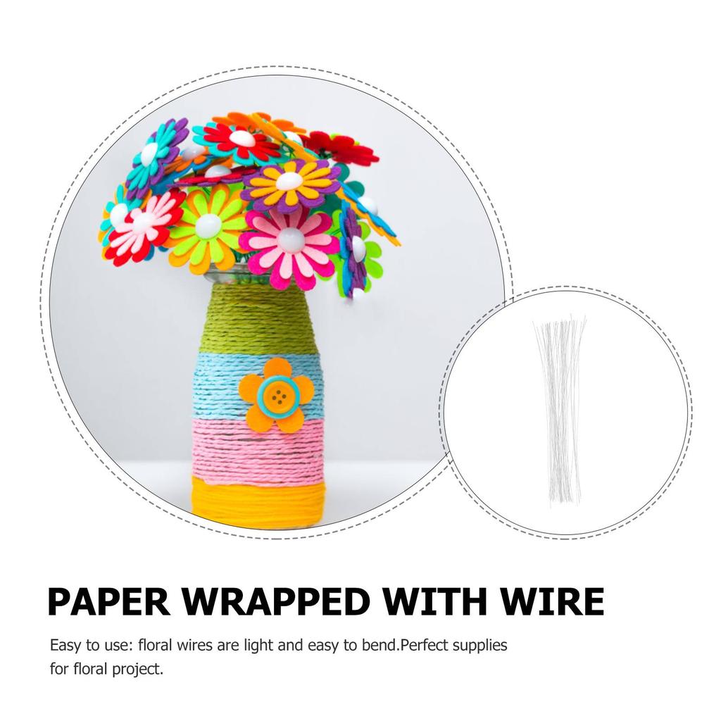 50pcs Paper Covered Iron Floral Stem Wires for Arrangement White Stems Craft Flower Supplies Flexible Durable DIY Decor