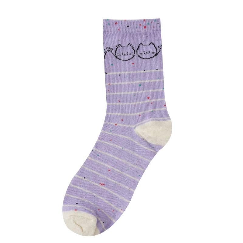 Cute Cat Socks for Women Trendy Soft Breathable Mid-tube Socks Korean Style Cartoon Student Socks