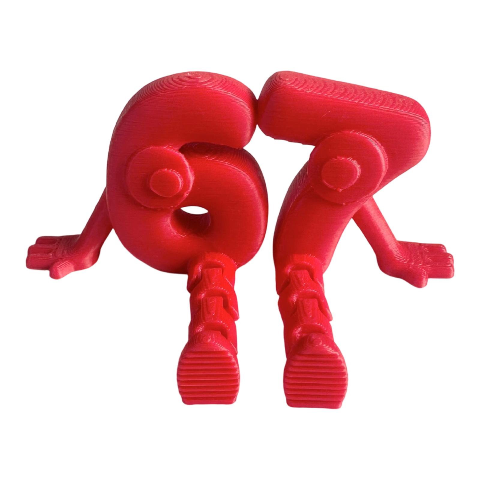 3D Printed Number 67 Figurine with Articulated Limbs and Textured Surface for Desk Decoration and Collectible Display One Size красный