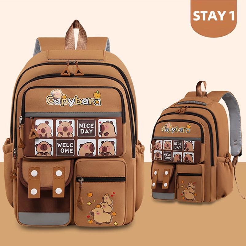 Capibala Mädchen Niedliche Cartoon-Schultaschen 1.-6. Klasse Großvolumig Leicht Wirbelsäulenschutz Niedliche Kinderrucksäcke