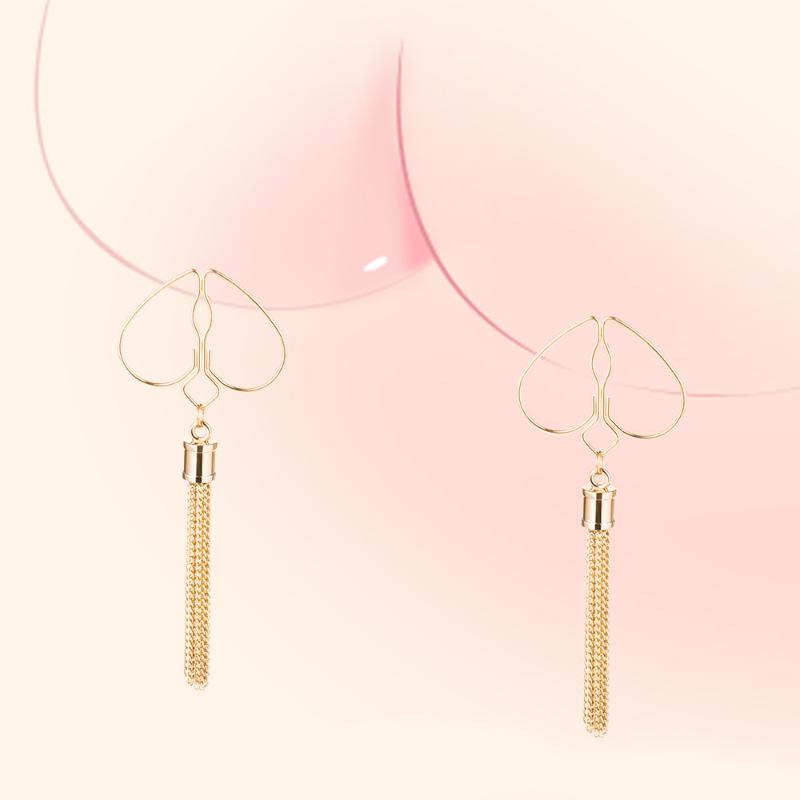 1Pairs Heart Nipple Clamps With Tassel Sex Adjustable Body Clips Non-Piercing Jewelry For Women And Couples