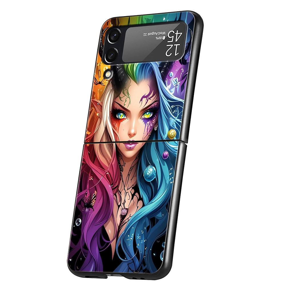 Hard PC Phone Case For Samsung Galaxy Z Flip 7 6 5 4 Black Cover For Galaxy Z Flip 3 Foldable Shockproof Capas Hot Girls Fundas