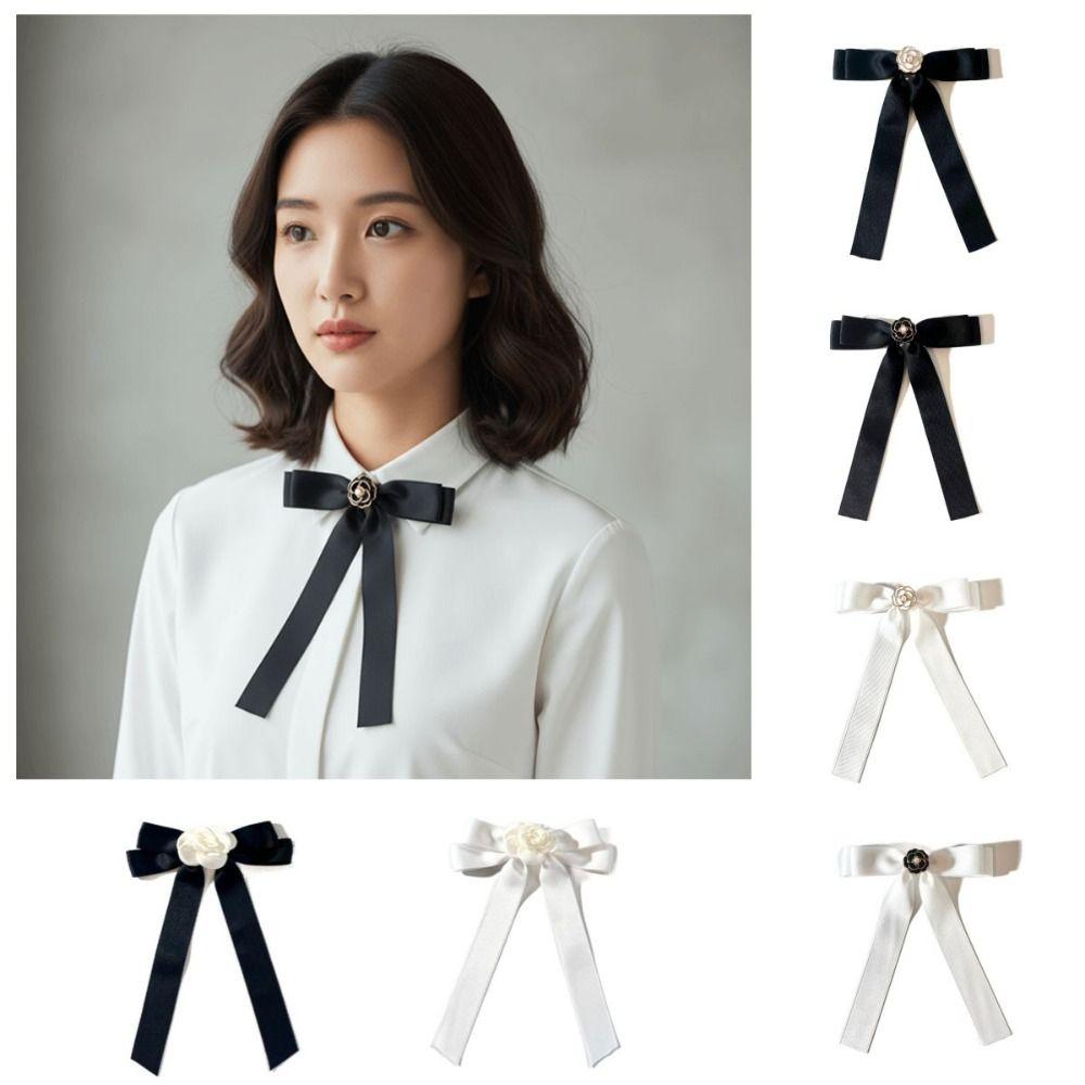White Black Bow Brooch Pin Camellia Funerals Memorial Pin Sweet Black Ribbon Pin  Funeral