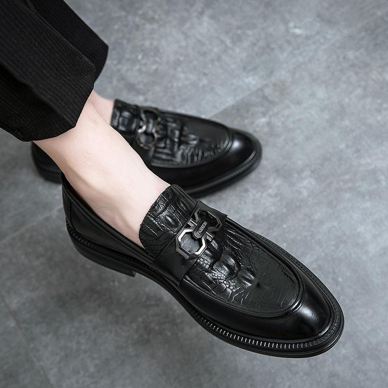 Dünne Lederschuhe Herren Britisch Business und Freizeit Ein-Pedal Innenhöhenerhöhung Atmungsaktiv Grün Friseur Formelle Herrenschuhe