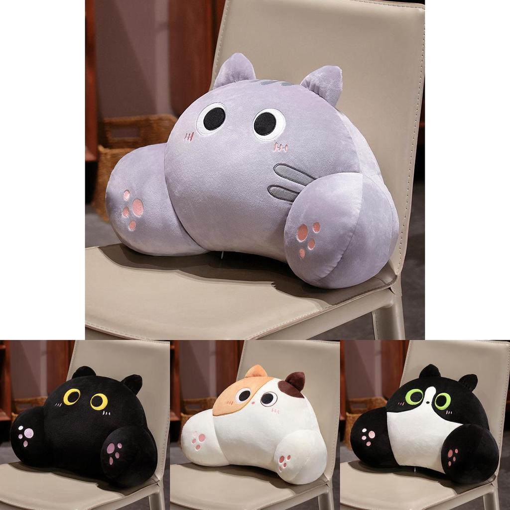 Cute Orange Cat Plush Lumbar Pillow With Embroidered Splicing For Sofa Office Car Bedside Decor