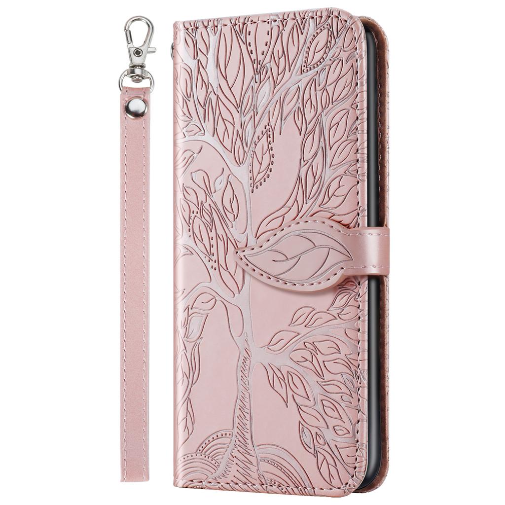 Foreign trade tree of life embossing is suitable for Samsung S23PLUS mobile phone case card holder S22U clamshell leather case A14