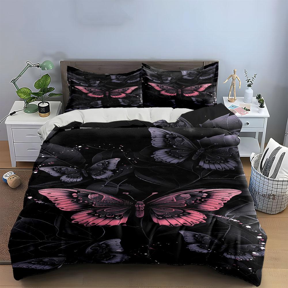 Pink and purple butterflies. Bedding sets Duvet cover sets Duvet covers Pillowcases(1*Duvet Cover 2*Pillowcases without duvet insert)