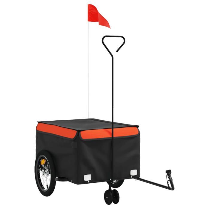 VidaXL Remorque de Vélo, Chariot de Transport avec Barre d'Attelage, Remorque de Bicyclette avec Drapeau pour Bagage, Noir 94103