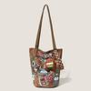 Cross-Border Puppy Print Canvas Shoulder Bag - Large Capacity Fashionable Bucket Bag