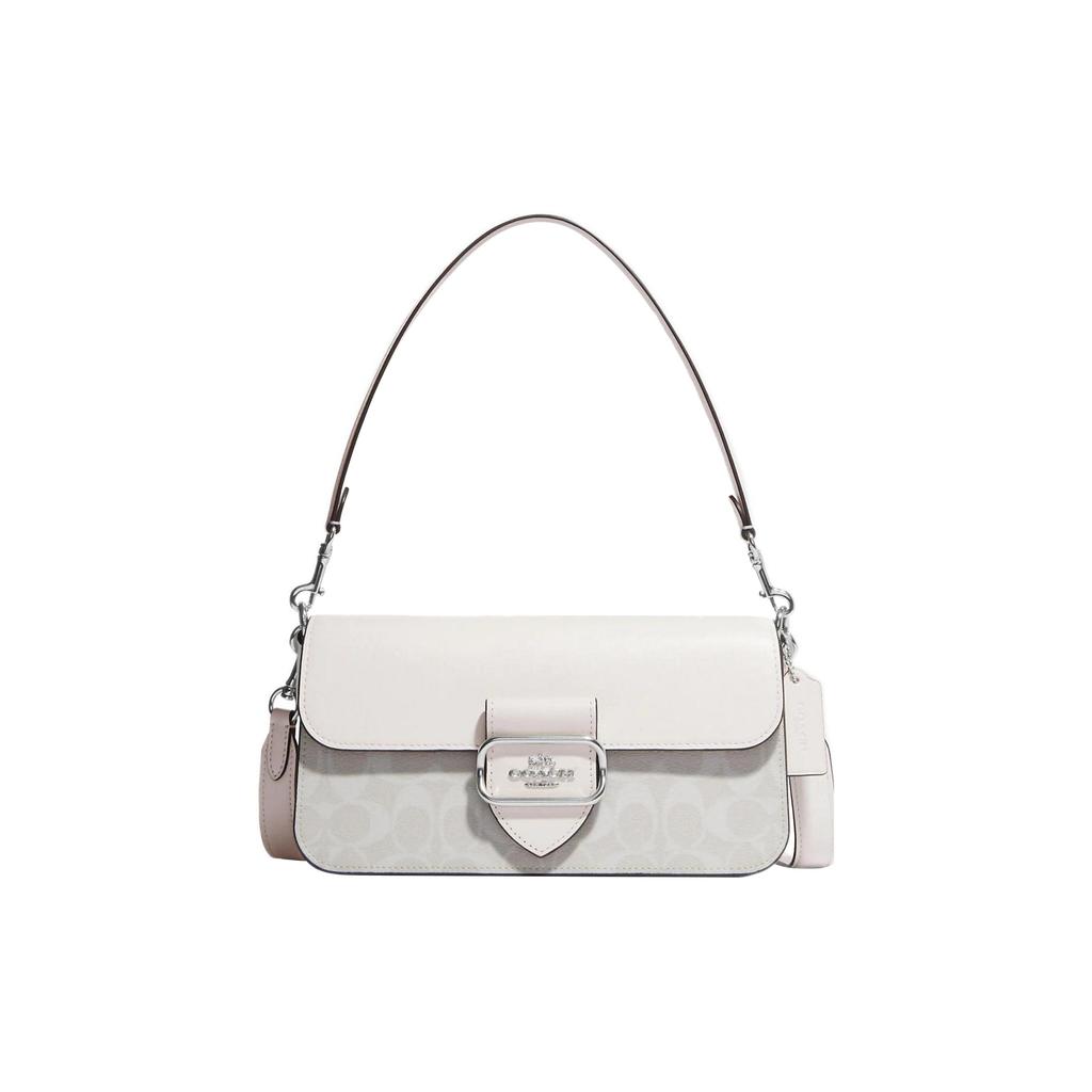 COACH Morgan Coated Canvas With Leather God Of Wine Bag, Handbag, Shoulder Bag Women's Silver & Chalk & Glacier White CJ617-SVVS5