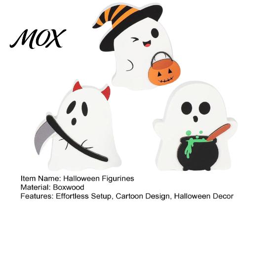 Rustic Halloween Tabletop Decor 3Pcs Sweet Ghost Decor, Wooden Cute Figurines with Candy Freestanding Ornaments Pumpkin & Cauldron, Centerpiece