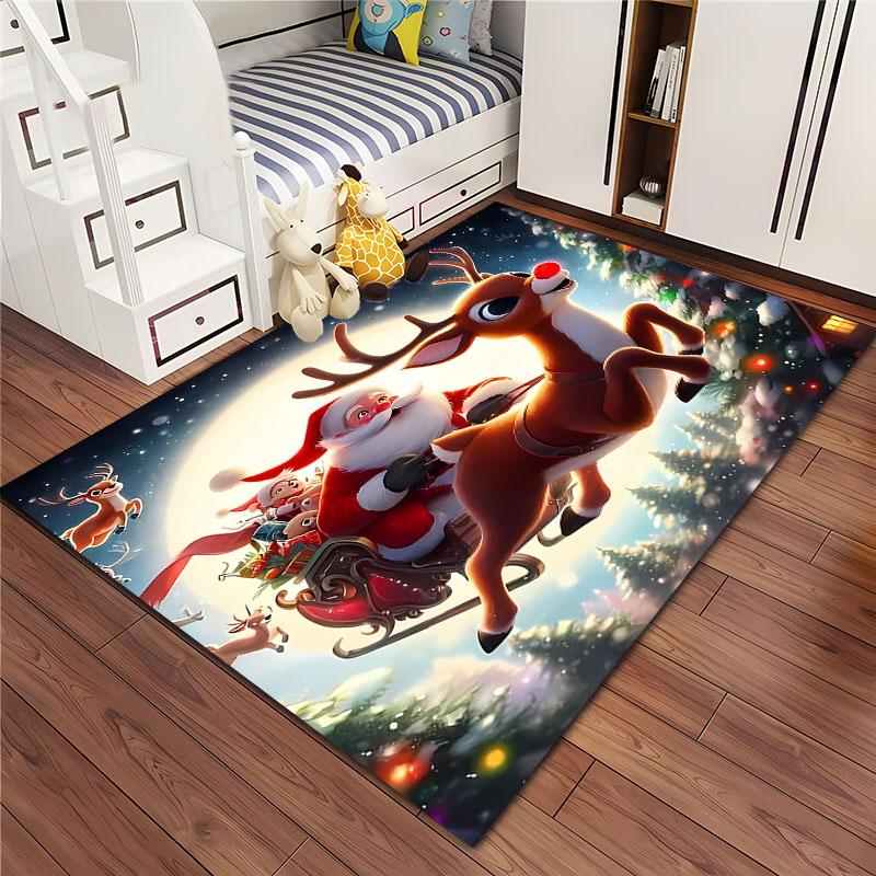 3D Christmas Cartoon Carpet, Living Room Bedroom Home Decor Carpet Garden Lawn Carpet Kitchen Kids Bedroom Mat Christmas Present