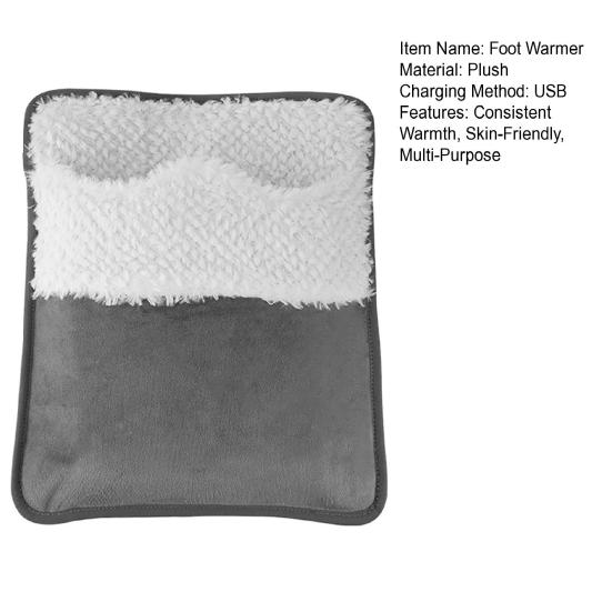 USB Foot Warmer Soft Plush Heating Pad with Detachable Inner Portable Washable Foot Heater for Home Office Use