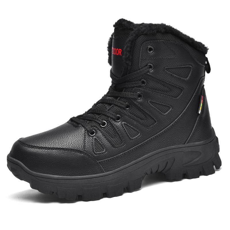 Mens Snow Boots Winter Plush Warm Anti Slip Hiking Shoes High Top Comfortable Waterproof Wear-resistant Rubber Casual Boots Men